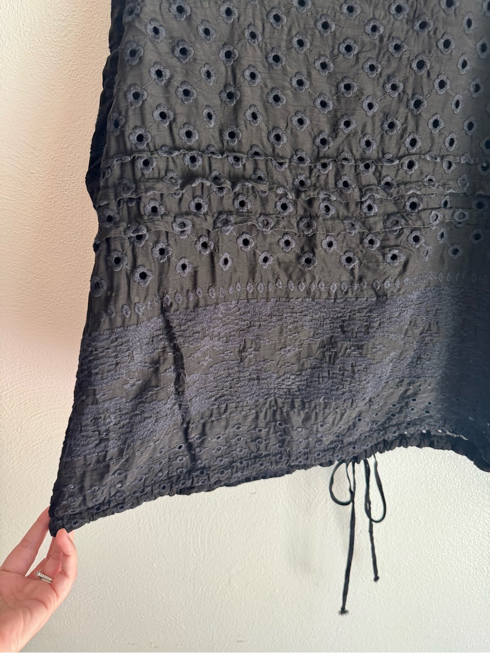 Johnny Was Black Eyelet V-Neck Long Sleeve button Front Top - Picture 7 of 10